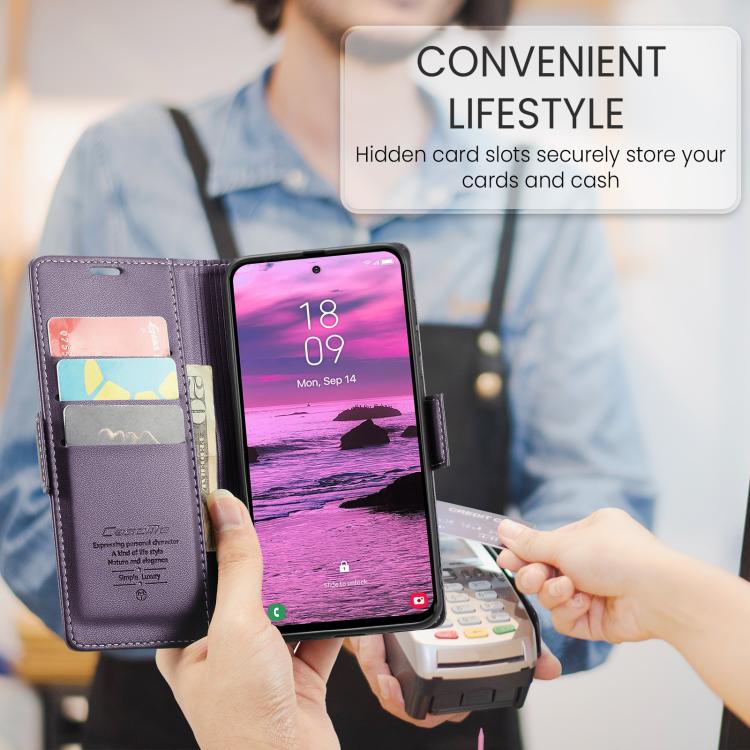 For Galaxy S25 Edge 5G CaseMe 023 Butterfly Buckle Litchi Texture RFID Anti-theft Leather Phone Case