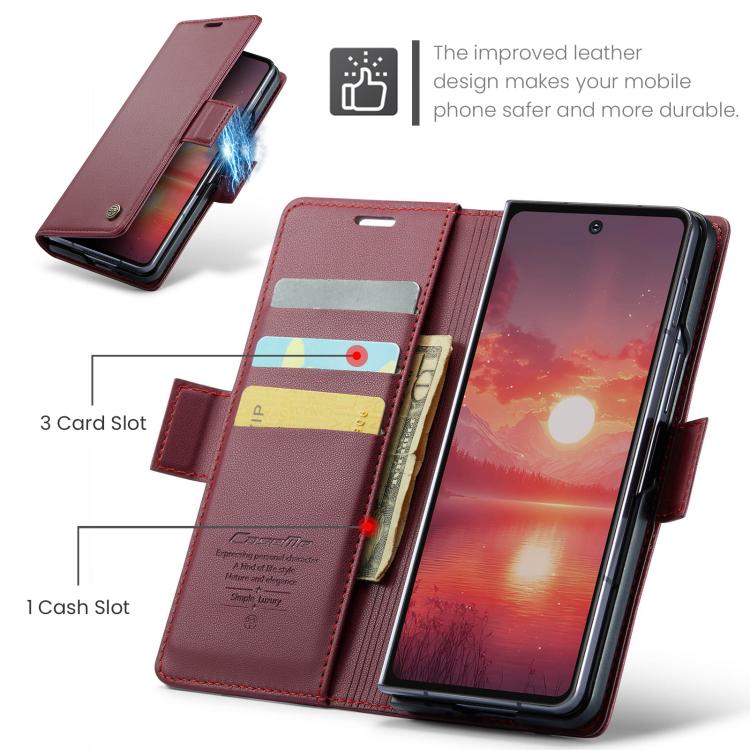 For Galaxy Z Fold7 CaseMe 023 Butterfly Buckle Litchi Texture RFID Anti-theft Leather Phone Case