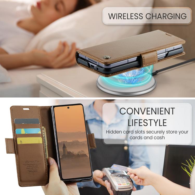 For Galaxy Z Fold7 CaseMe 023 Butterfly Buckle Litchi Texture RFID Anti-theft Leather Phone Case