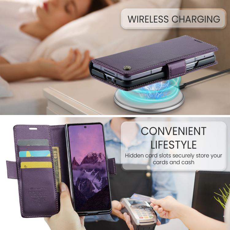 For Galaxy Z Fold7 CaseMe 023 Butterfly Buckle Litchi Texture RFID Anti-theft Leather Phone Case