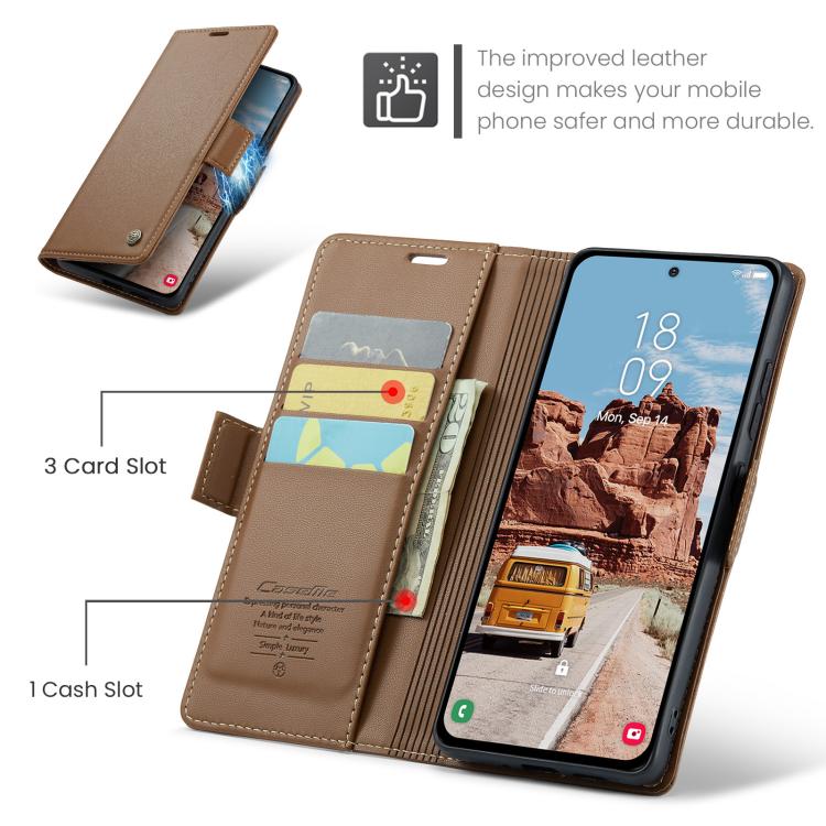 For Galaxy S25 FE 5G CaseMe 023 Butterfly Buckle Litchi Texture RFID Anti-theft Leather Phone Case