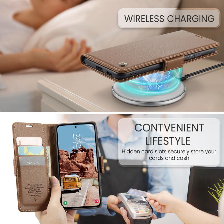 For Galaxy S25 FE 5G CaseMe 023 Butterfly Buckle Litchi Texture RFID Anti-theft Leather Phone Case