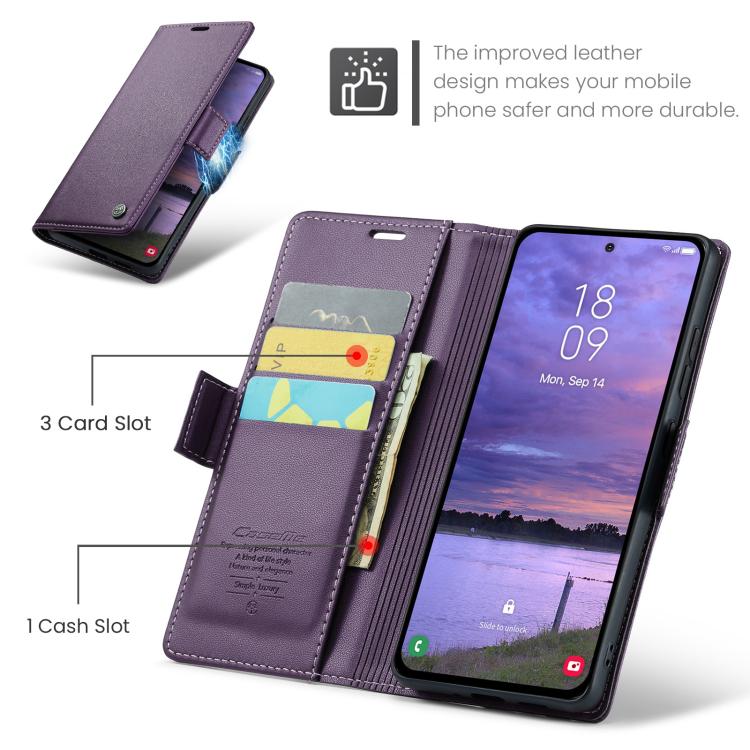 For Galaxy S25 FE 5G CaseMe 023 Butterfly Buckle Litchi Texture RFID Anti-theft Leather Phone Case
