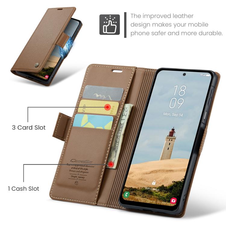 For Galaxy A17 CaseMe 023 Butterfly Buckle Litchi Texture RFID Anti-theft Leather Phone Case