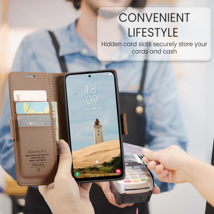 For Galaxy A17 CaseMe 023 Butterfly Buckle Litchi Texture RFID Anti-theft Leather Phone Case