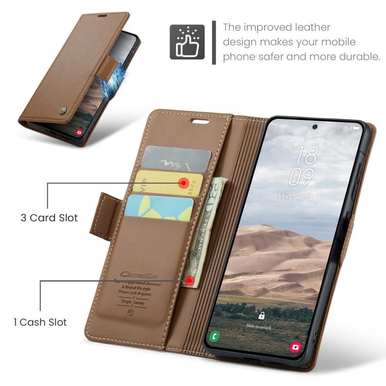 For Galaxy A57 5G CaseMe 023 Butterfly Buckle Litchi Texture RFID Anti-theft Leather Phone Case