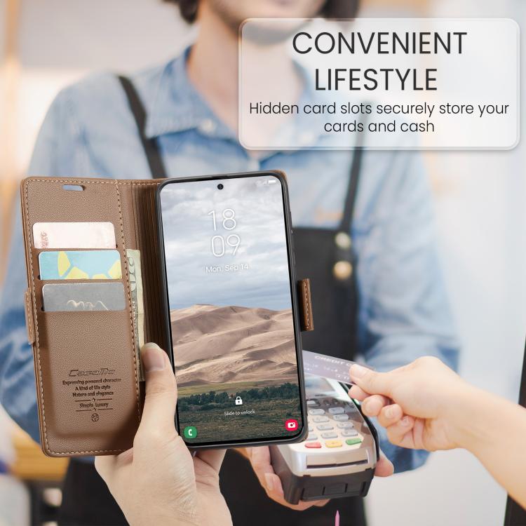 For Galaxy A57 5G CaseMe 023 Butterfly Buckle Litchi Texture RFID Anti-theft Leather Phone Case