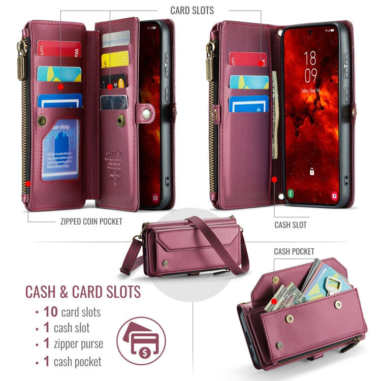 For Samsung Galaxy S24 FE 5G CaseMe C36 Card Slots Zipper Wallet RFID Anti-theft Leather Phone Case