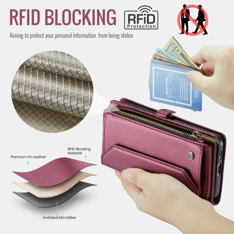 For Samsung Galaxy S24 FE 5G CaseMe C36 Card Slots Zipper Wallet RFID Anti-theft Leather Phone Case