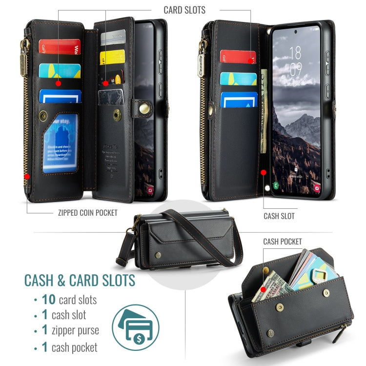For Samsung Galaxy S24 FE 5G CaseMe C36 Card Slots Zipper Wallet RFID Anti-theft Leather Phone Case