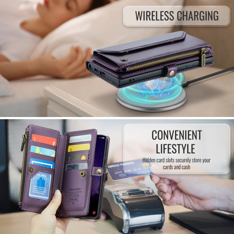 For Samsung Galaxy S24 FE 5G CaseMe C36 Card Slots Zipper Wallet RFID Anti-theft Leather Phone Case