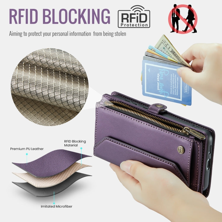 For Samsung Galaxy S24 FE 5G CaseMe C36 Card Slots Zipper Wallet RFID Anti-theft Leather Phone Case