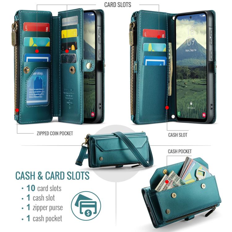 For Samsung Galaxy A36 CaseMe C36 Card Slots Zipper Wallet RFID Anti-theft Leather Phone Case