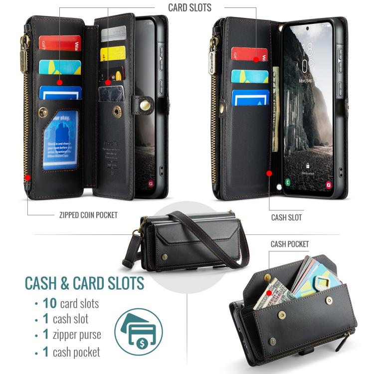 For Samsung Galaxy A36 CaseMe C36 Card Slots Zipper Wallet RFID Anti-theft Leather Phone Case