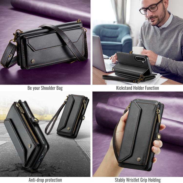 For Samsung Galaxy A36 CaseMe C36 Card Slots Zipper Wallet RFID Anti-theft Leather Phone Case