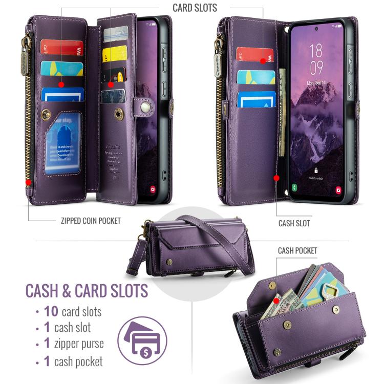 For Samsung Galaxy A36 CaseMe C36 Card Slots Zipper Wallet RFID Anti-theft Leather Phone Case