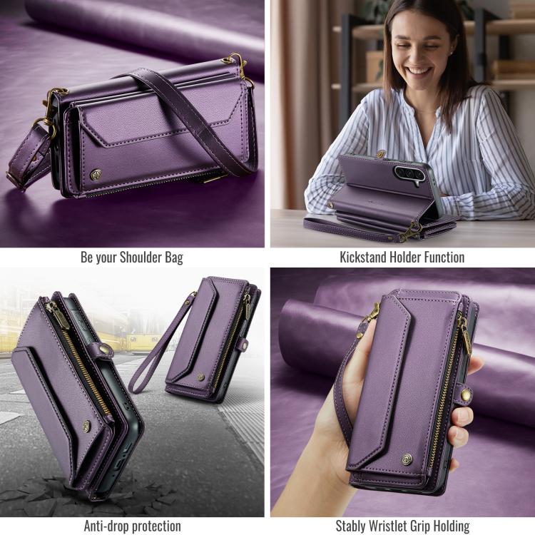 For Samsung Galaxy A36 CaseMe C36 Card Slots Zipper Wallet RFID Anti-theft Leather Phone Case