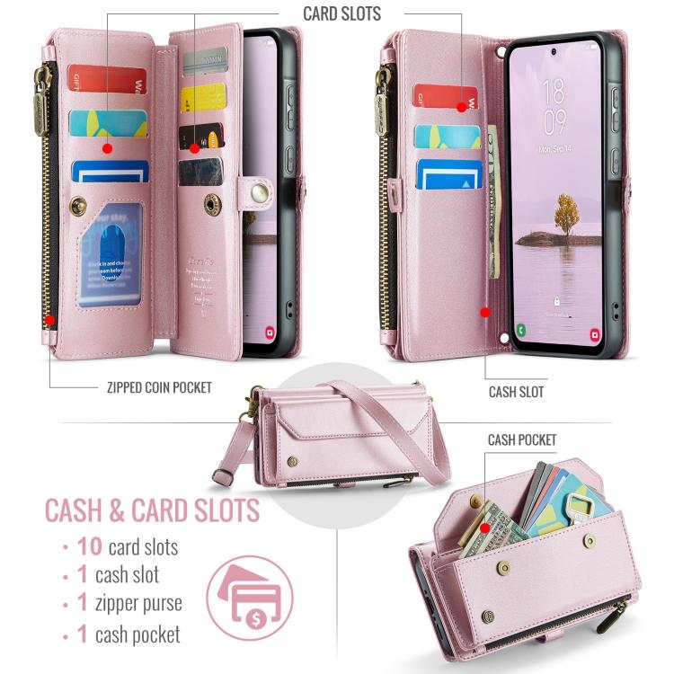 For Samsung Galaxy A56 5G CaseMe C36 Card Slots Zipper Wallet RFID Anti-theft Leather Phone Case