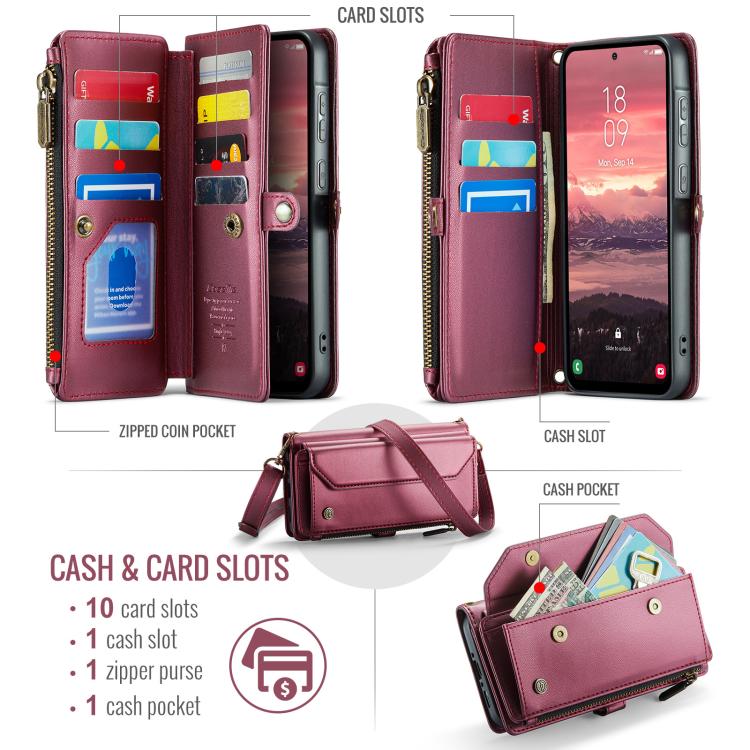 For Samsung Galaxy A56 5G CaseMe C36 Card Slots Zipper Wallet RFID Anti-theft Leather Phone Case