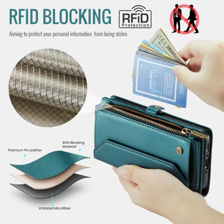 For Samsung Galaxy A56 5G CaseMe C36 Card Slots Zipper Wallet RFID Anti-theft Leather Phone Case