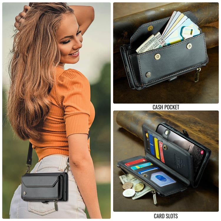 For Samsung Galaxy A56 5G CaseMe C36 Card Slots Zipper Wallet RFID Anti-theft Leather Phone Case