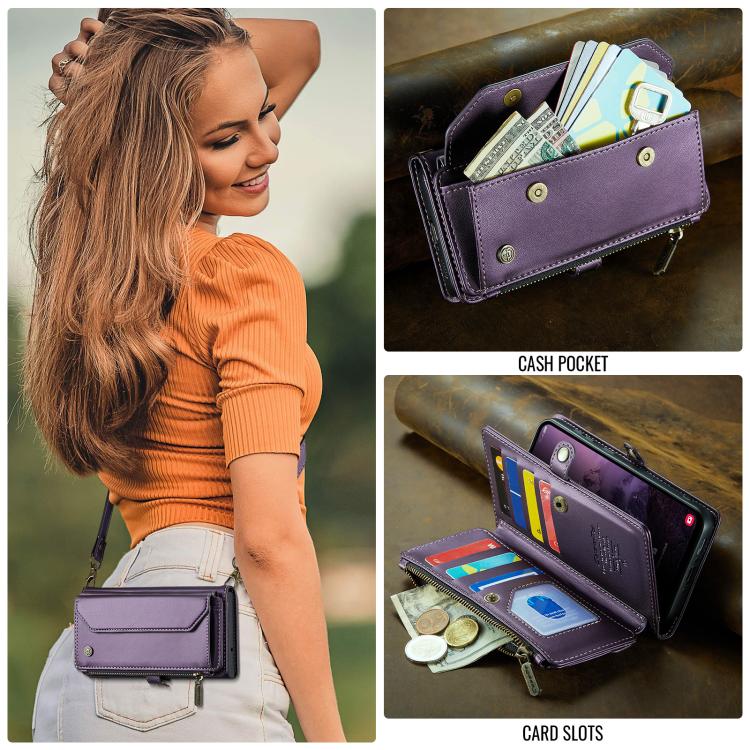 For Samsung Galaxy A56 5G CaseMe C36 Card Slots Zipper Wallet RFID Anti-theft Leather Phone Case