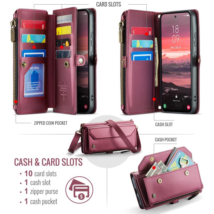 For Samsung Galaxy S25 Edge 5G CaseMe C36 Card Slots Zipper Wallet RFID Anti-theft Leather Phone Case
