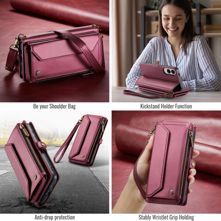 For Samsung Galaxy S25 Edge 5G CaseMe C36 Card Slots Zipper Wallet RFID Anti-theft Leather Phone Case