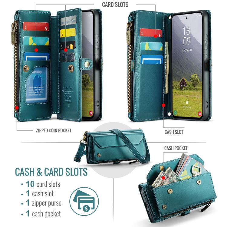 For Samsung Galaxy S25 Edge 5G CaseMe C36 Card Slots Zipper Wallet RFID Anti-theft Leather Phone Case