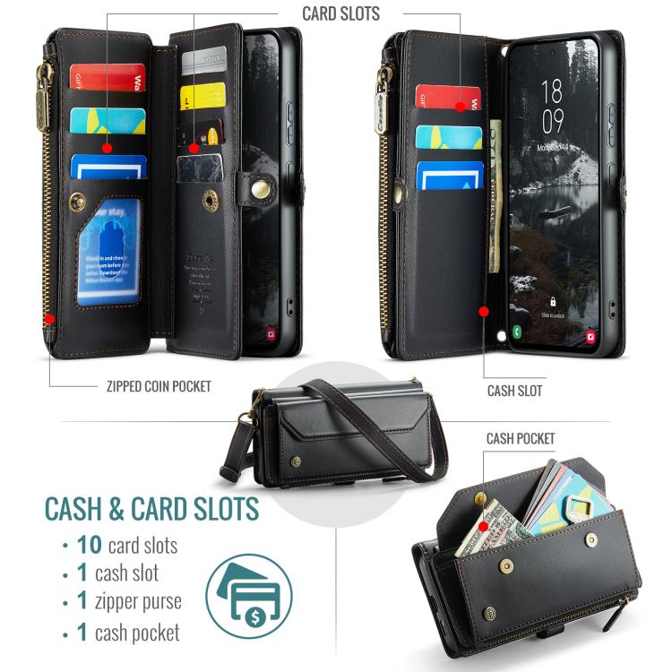 For Samsung Galaxy S25 Edge 5G CaseMe C36 Card Slots Zipper Wallet RFID Anti-theft Leather Phone Case