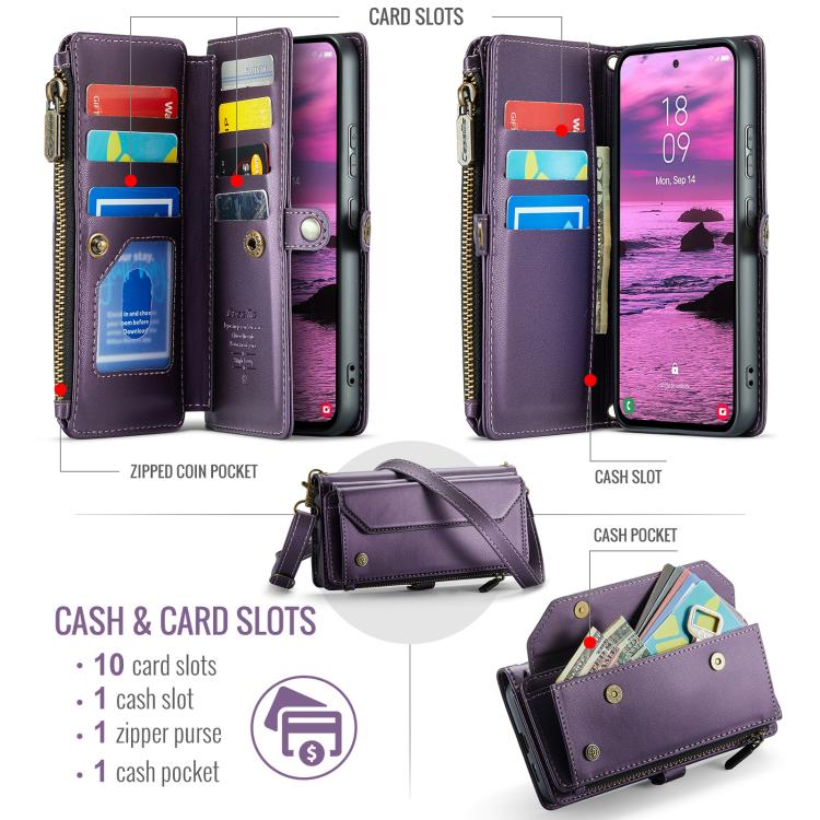 For Samsung Galaxy S25 Edge 5G CaseMe C36 Card Slots Zipper Wallet RFID Anti-theft Leather Phone Case