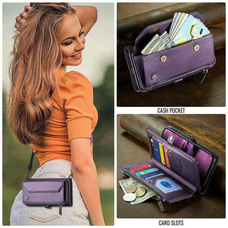 For Samsung Galaxy S25 Edge 5G CaseMe C36 Card Slots Zipper Wallet RFID Anti-theft Leather Phone Case