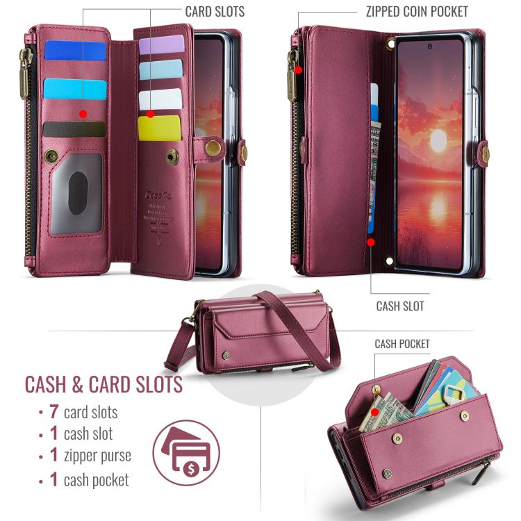 For Samsung Galaxy Z Fold7 CaseMe C36 Card Slots Zipper Wallet RFID Anti-theft Leather Phone Case