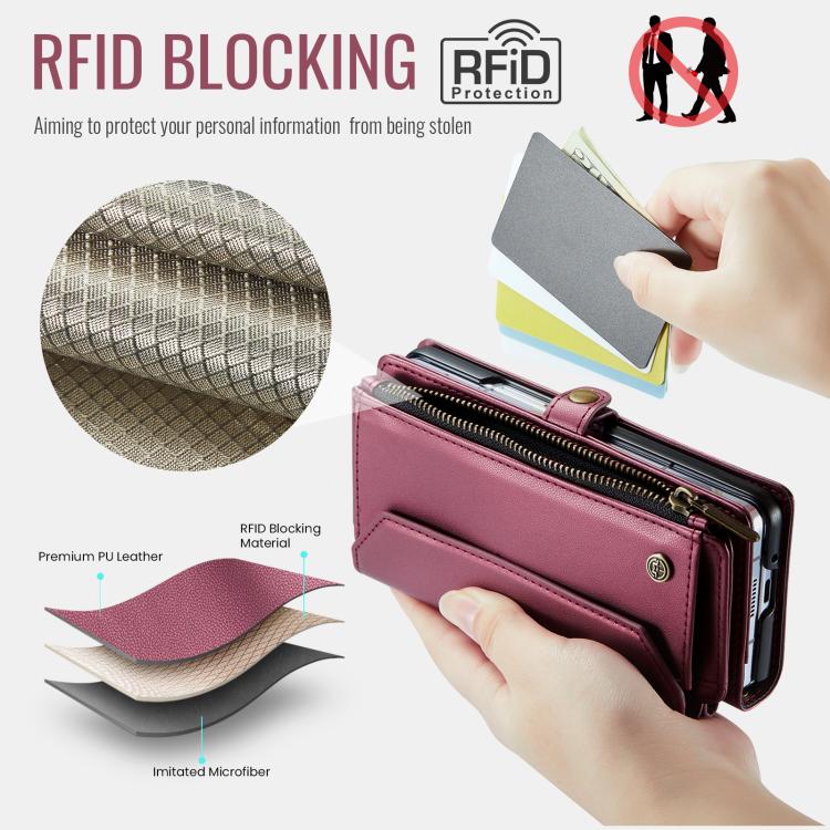 For Samsung Galaxy Z Fold7 CaseMe C36 Card Slots Zipper Wallet RFID Anti-theft Leather Phone Case