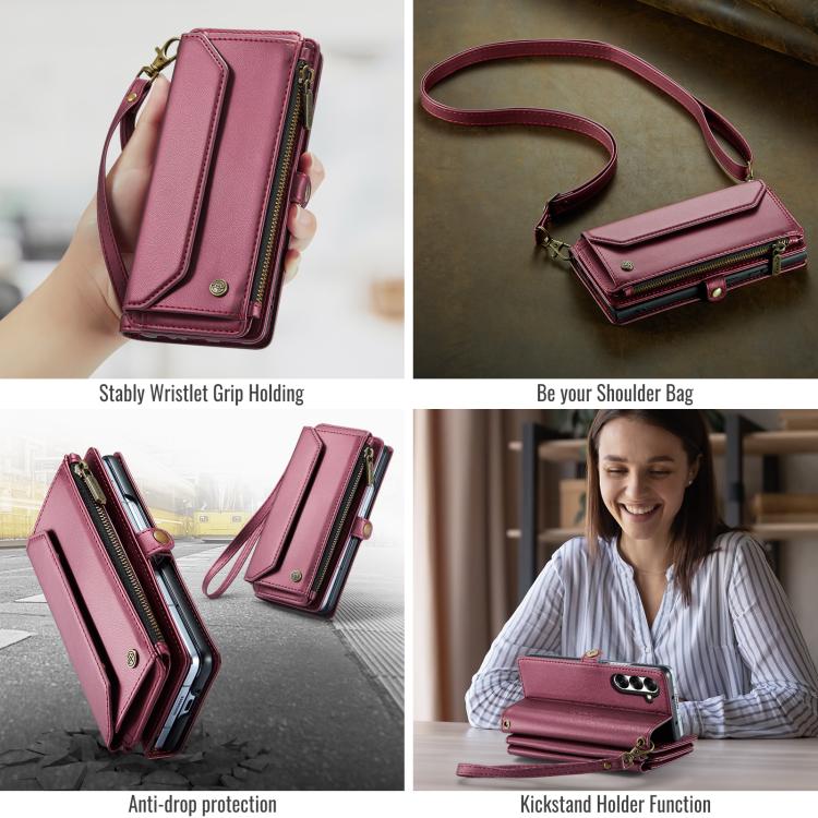 For Samsung Galaxy Z Fold7 CaseMe C36 Card Slots Zipper Wallet RFID Anti-theft Leather Phone Case