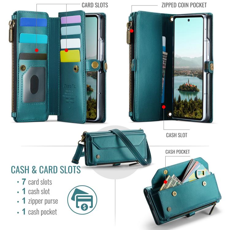 For Samsung Galaxy Z Fold7 CaseMe C36 Card Slots Zipper Wallet RFID Anti-theft Leather Phone Case