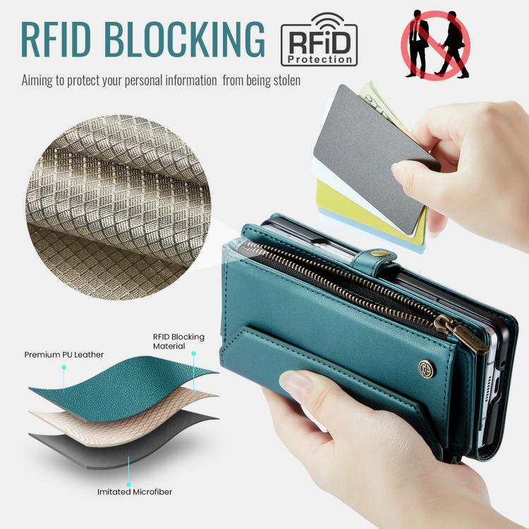 For Samsung Galaxy Z Fold7 CaseMe C36 Card Slots Zipper Wallet RFID Anti-theft Leather Phone Case