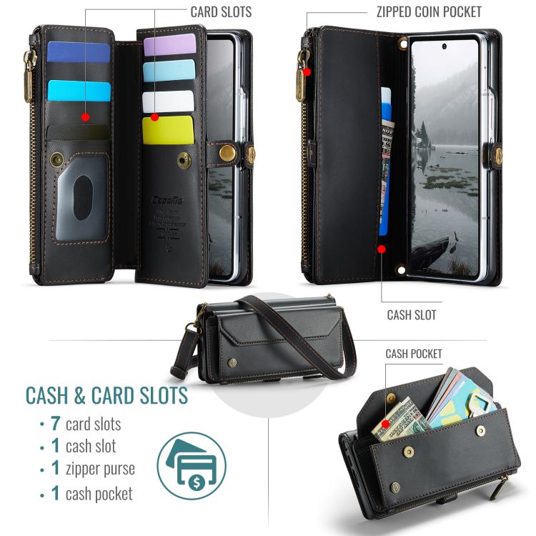 For Samsung Galaxy Z Fold7 CaseMe C36 Card Slots Zipper Wallet RFID Anti-theft Leather Phone Case