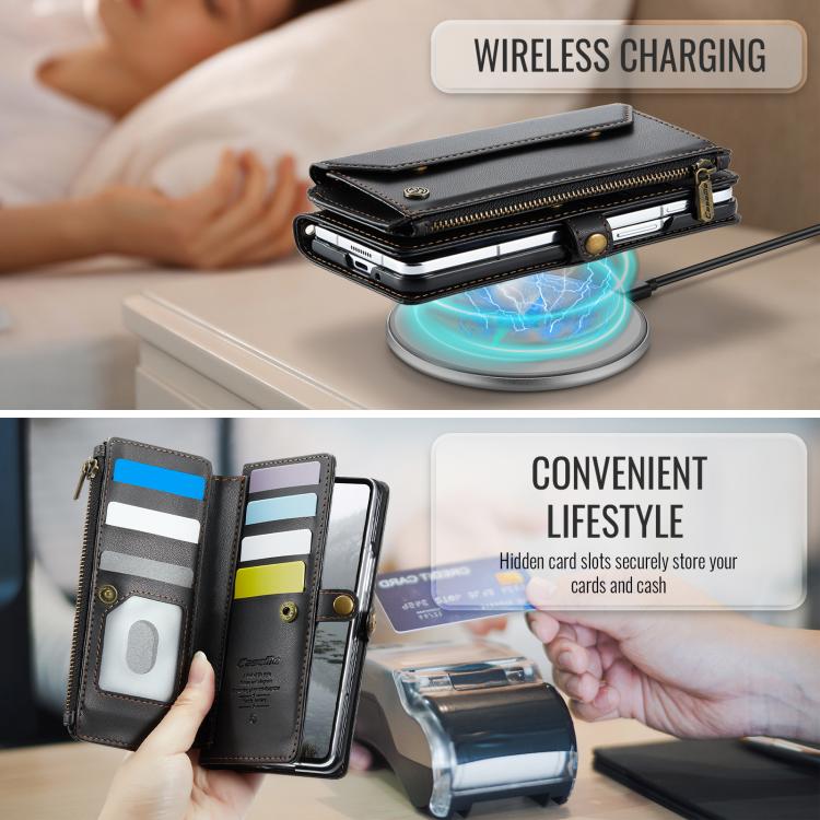 For Samsung Galaxy Z Fold7 CaseMe C36 Card Slots Zipper Wallet RFID Anti-theft Leather Phone Case