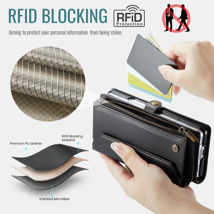 For Samsung Galaxy Z Fold7 CaseMe C36 Card Slots Zipper Wallet RFID Anti-theft Leather Phone Case