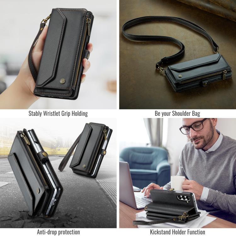 For Samsung Galaxy Z Fold7 CaseMe C36 Card Slots Zipper Wallet RFID Anti-theft Leather Phone Case