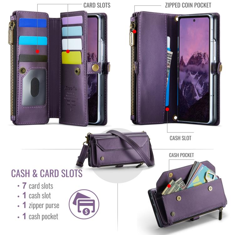 For Samsung Galaxy Z Fold7 CaseMe C36 Card Slots Zipper Wallet RFID Anti-theft Leather Phone Case