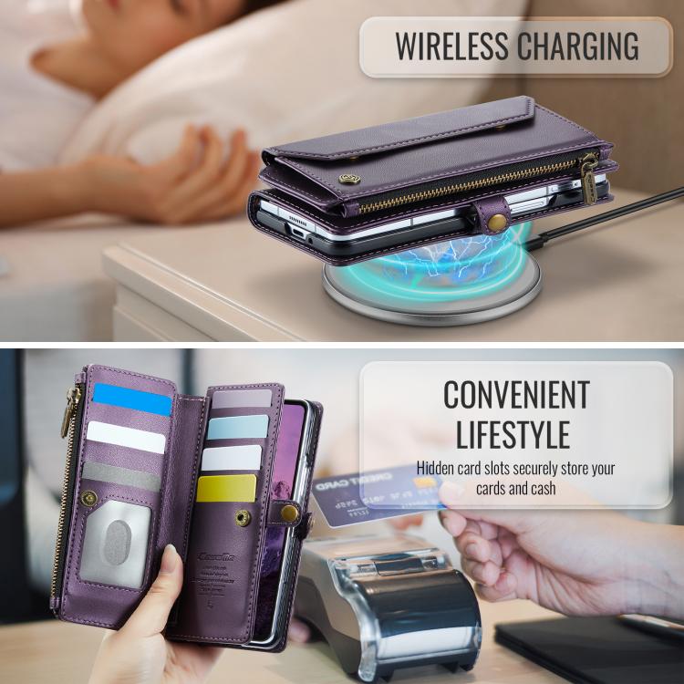 For Samsung Galaxy Z Fold7 CaseMe C36 Card Slots Zipper Wallet RFID Anti-theft Leather Phone Case