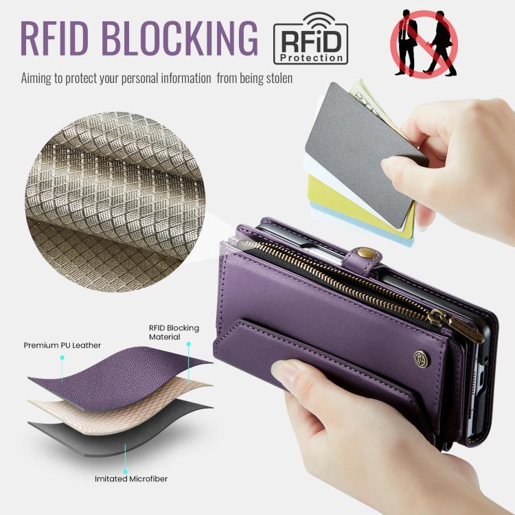 For Samsung Galaxy Z Fold7 CaseMe C36 Card Slots Zipper Wallet RFID Anti-theft Leather Phone Case