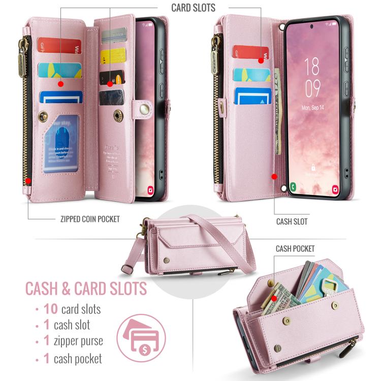 For Samsung Galaxy S25 FE 5G CaseMe C36 Card Slots Zipper Wallet RFID Anti-theft Leather Phone Case