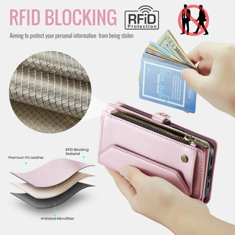 For Samsung Galaxy S25 FE 5G CaseMe C36 Card Slots Zipper Wallet RFID Anti-theft Leather Phone Case
