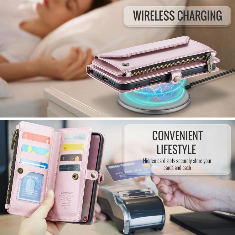 For Samsung Galaxy S25 FE 5G CaseMe C36 Card Slots Zipper Wallet RFID Anti-theft Leather Phone Case