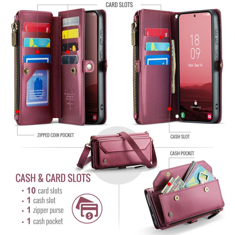 For Samsung Galaxy S25 FE 5G CaseMe C36 Card Slots Zipper Wallet RFID Anti-theft Leather Phone Case