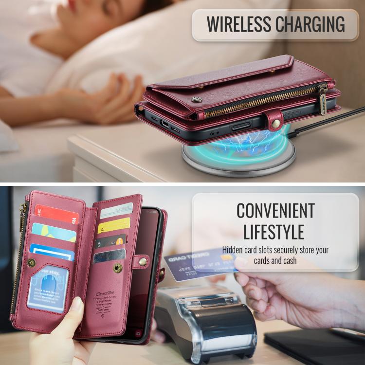 For Samsung Galaxy S25 FE 5G CaseMe C36 Card Slots Zipper Wallet RFID Anti-theft Leather Phone Case