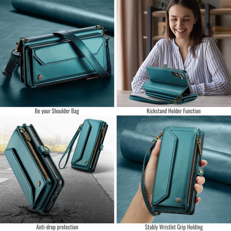 For Samsung Galaxy S25 FE 5G CaseMe C36 Card Slots Zipper Wallet RFID Anti-theft Leather Phone Case